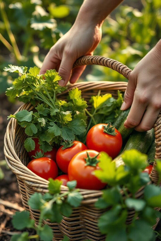 Harvesting Fresh Vegetables from a Home Garden