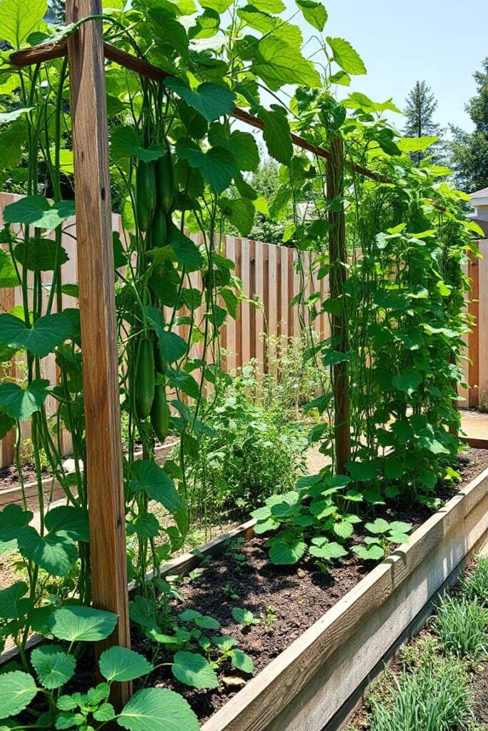 Raised Bed Garden with Trellis for Climbing Vegetables