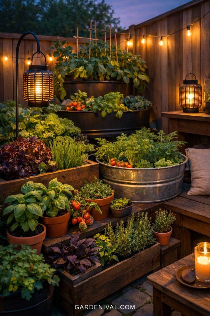 Evening edible garden lighting