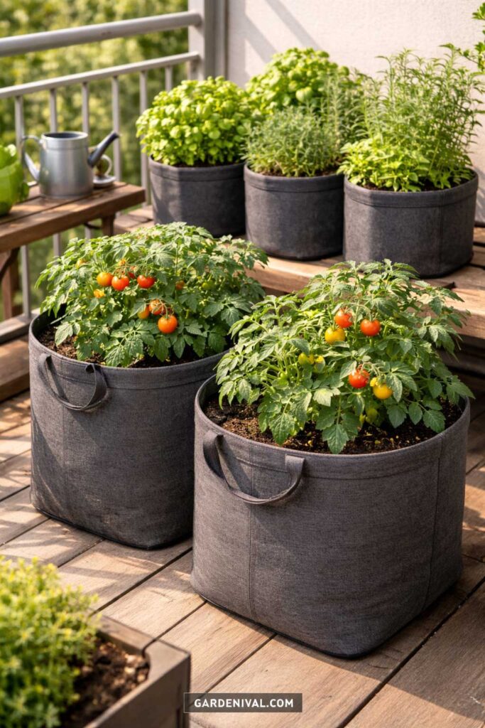 Fabric Grow Bags Vegetable Setup