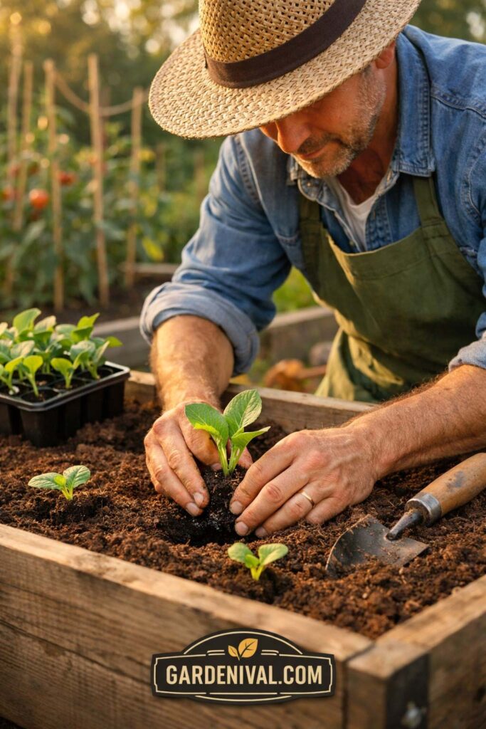 Seedling Transplanting Garden Scene
