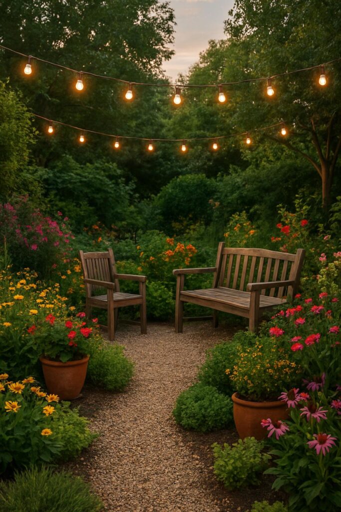 cozy backyard with ambient string lights