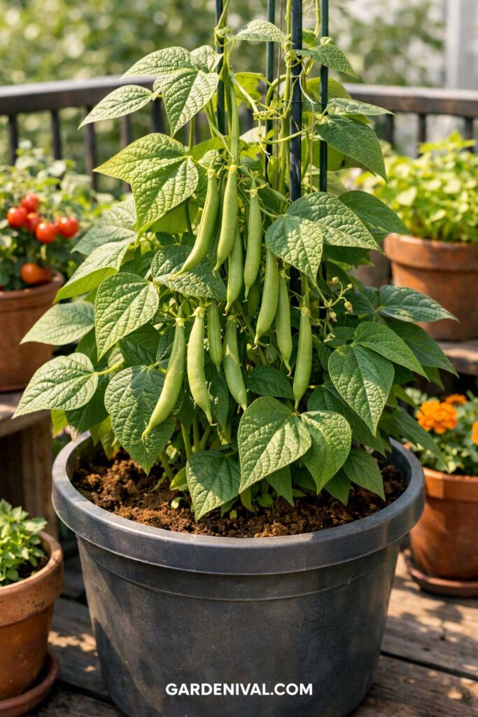 Bush Beans Growing in Container