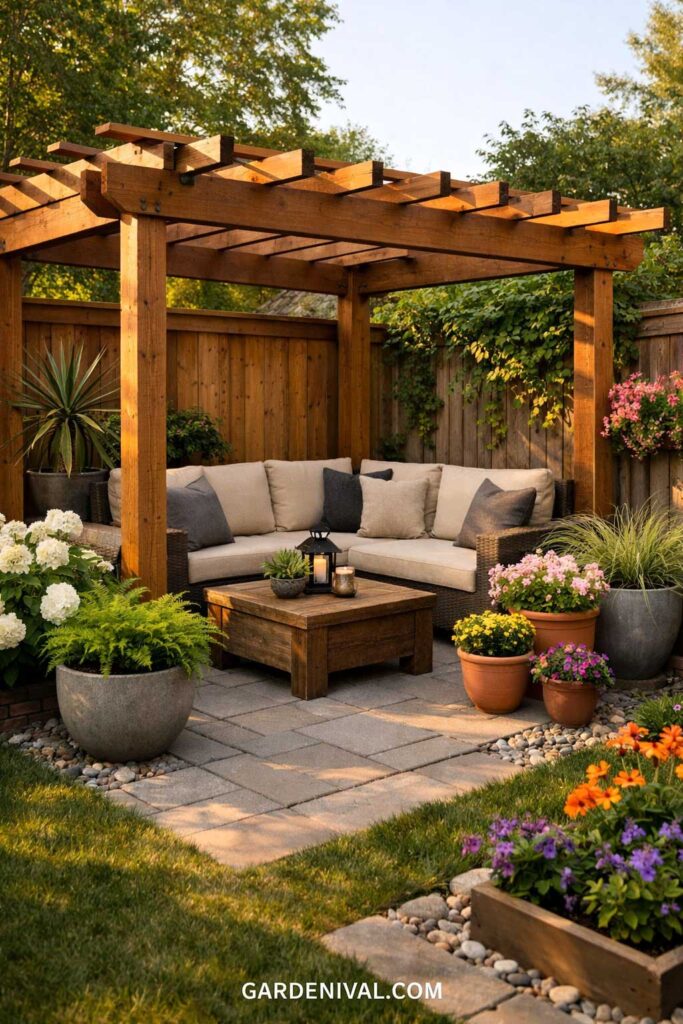 Corner Backyard Pergola Seating