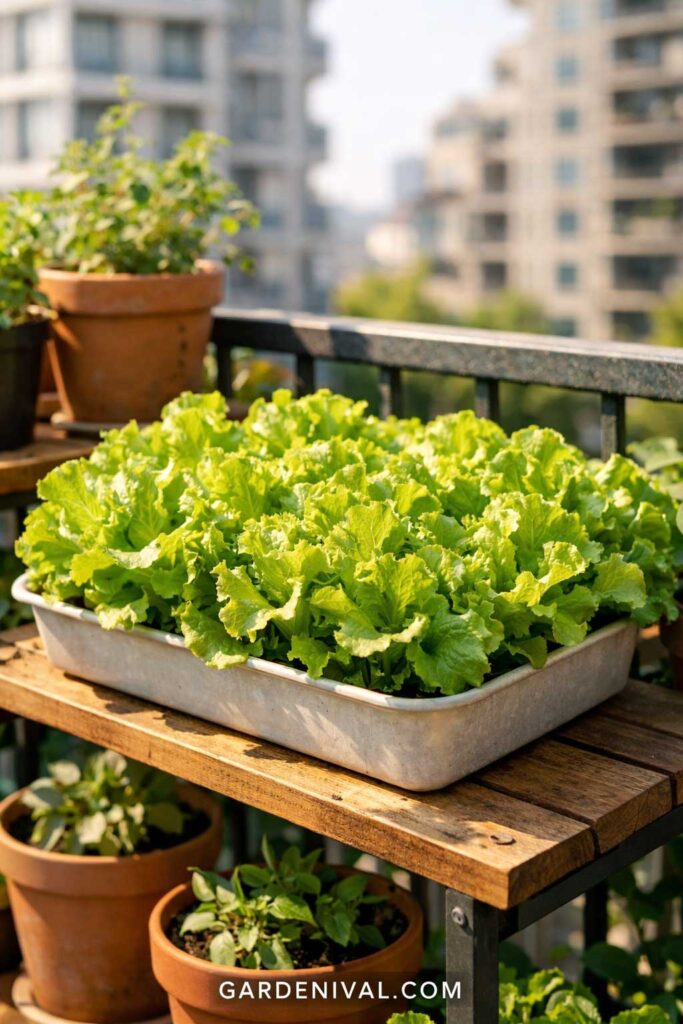Lettuce Growing in Balcony Container