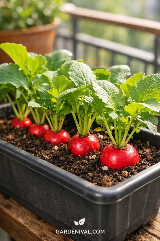 Radishes Growing in Container